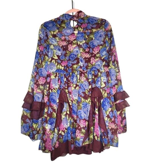 NWT Free People Dress Women's Size XS Burgundy Floral Print Long Sleeve - Picture 8 of 11